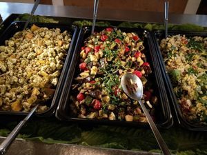 cauliflower with chickpea, capsicum and herbs, eggplant capsicum and herbs at RizRaz - Kannikestraede in Copenhagen