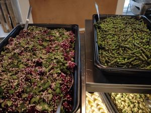 beetroot with greens, long beans with garden peas  at RizRaz - Kannikestraede in Copenhagen