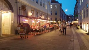 Street, outdoor seating at RizRaz - Kannikestraede in Copenhagen