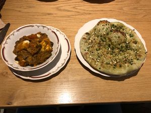 Kosai tofu curry and vegan naan bread at Nataraj - Harajuku Omotesando in Tokyo
