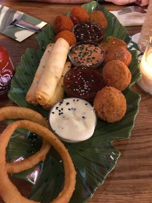 Appetizer sampler. Great sauces. Loved everything.  at Vegan Junk Food Bar - Eastside in Amsterdam