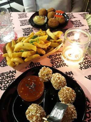 Bitterballen and Fries at Vegan Junk Food Bar - Eastside in Amsterdam