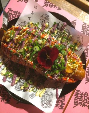 Bratwurst at Vegan Junk Food Bar - Eastside in Amsterdam