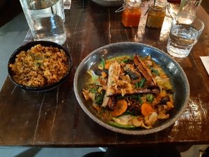 King oyster mushrooms with not so plain rice at Pobrecito in Helsinki