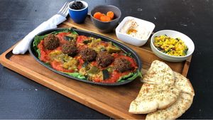 Vegan shakshuka with falafel at Shakshuka in Aarhus