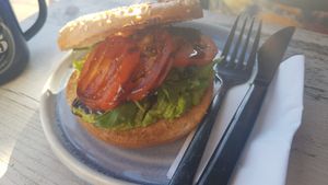 Vegan smashed avo, rocket, tomato and balsamic bagel at No35 Harrogate Coffee in Harrogate