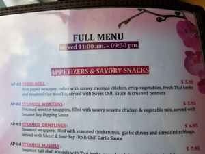 Menu at Naradeva Thai in Orlando