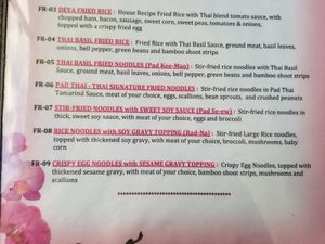 Menu at Naradeva Thai in Orlando