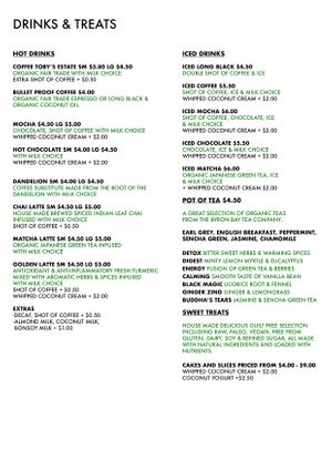 2019 Menu at Pure Wholefoods in Manly
