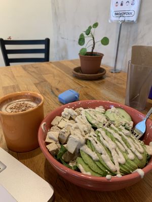 Mushroom Mocha and Tofu Salad Bowl !  at Broadfork Cafe in Seattle