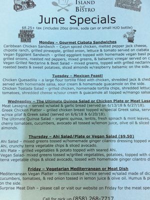 Monthly specials  at Gourmet Island in San Diego