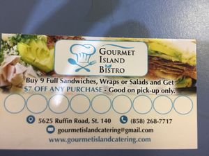 Give back card as well at Gourmet Island in San Diego