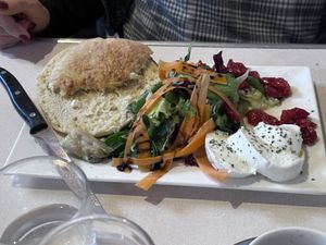 Pita type homemade Bread and mozzarella cheesee   at Sullaluna in Venice