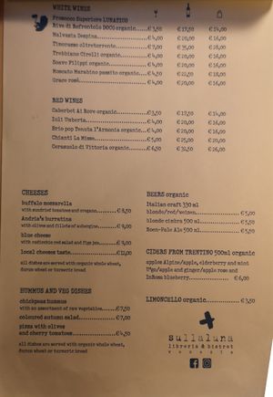 Menu at Sullaluna in Venice