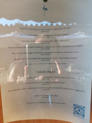 Menu at Sullaluna in Venice