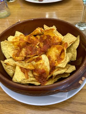 Nachos served without sour cream or cheese to make vegan) at Mokos in Monmouth