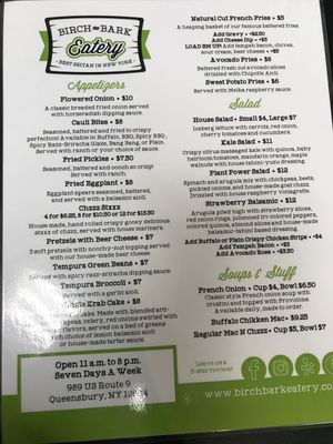 Menu page 1 at Birch Bark Eatery in Glen Falls