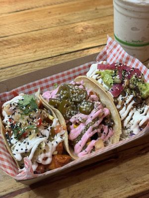 Taco trio: Hawaii chicken, shrooms and jackfruit   at Goodness Gracias in Palm Beach