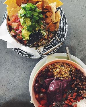 Nacho bowl and açaí bowl  at Niche & Co in Tugun