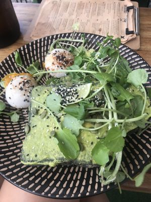 Avo toast with the vegan egg  at Niche & Co in Tugun