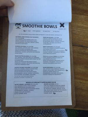 Breakfast menu - July 2019 at Niche & Co in Tugun