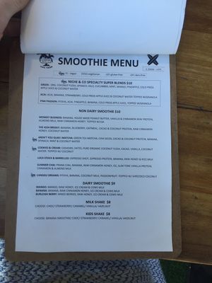 Breakfast menu - July 2019 at Niche & Co in Tugun