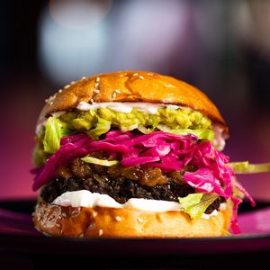 The Evie- Smoked Eggplant Burger (vgn) at Evies Disco Diner in Fitzroy