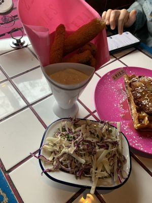 Deep-fried pickles were oily and sad  at Evies Disco Diner in Fitzroy