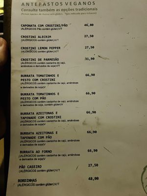 Vegan appetizers  at Fratelli Basilico in Sao Paulo