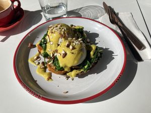 Vegan eggs Benedict   at Mark & Vinny's Spaghetti & Spritz in Surry Hills