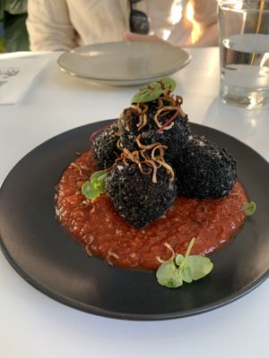 Arancini balls   at Mark & Vinny's Spaghetti & Spritz in Surry Hills
