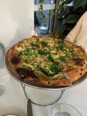 Pesto and broccoli pizza 🤤  at Mark & Vinny's Spaghetti & Spritz in Surry Hills