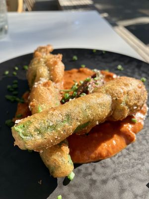 Stuffed pumpkin flower  at Mark & Vinny's Spaghetti & Spritz in Surry Hills