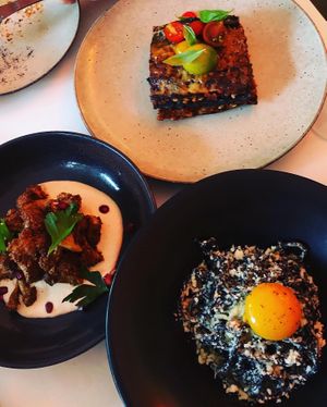 Caramelised Cauliflower, lasagne and charcoal bucatini  at Mark & Vinny's Spaghetti & Spritz in Surry Hills