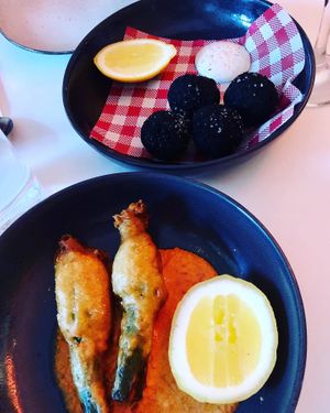 Zucchini flowers and arancini at Mark & Vinny's Spaghetti & Spritz in Surry Hills