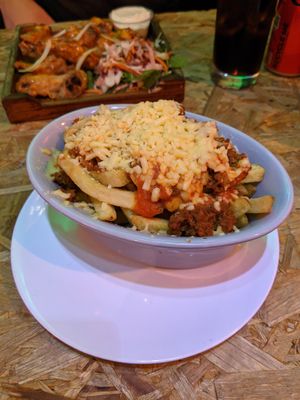 fries with soya meat and vegan cheese at The Hungry Mexican in Dublin