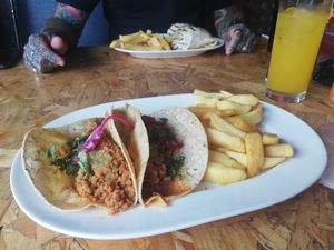 Chilli soy mince tacos (burrito in background) at The Hungry Mexican in Dublin