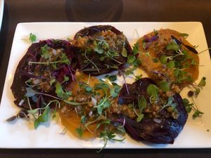 Beet ravioli at Stone Hearth Grille in Tropic