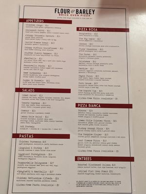 Menu at Flour & Barley in Las Vegas