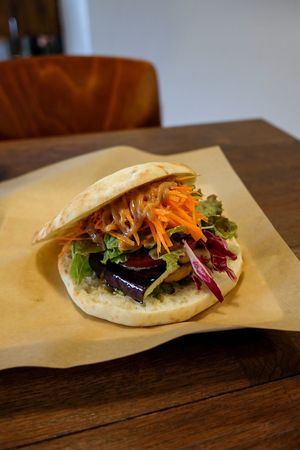 Delicious veggie sandwich with sesame dressing at Lily Valley in Fukuoka