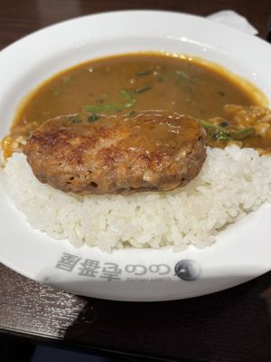 Vegetarian hamburger with half portion of spinach, less rice  at CoCo Ichibanya - JR Akihabara in Tokyo