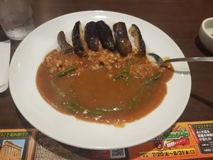 Curry with asparagus, eggplant and tomato at CoCo Ichibanya - JR Akihabara in Tokyo