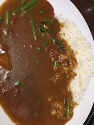 Tomato and asparagus curry from vegan menu. $7  at CoCo Ichibanya - JR Akihabara in Tokyo