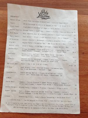 Menu November 2023 at Ruby Lonesome in Petersham