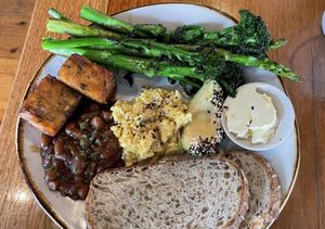 House breakfast with serve of braised greens  at Ruby Lonesome in Petersham