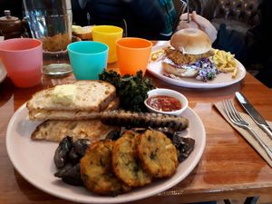 House breaky and crispy tempeh burger at Ruby Lonesome in Petersham