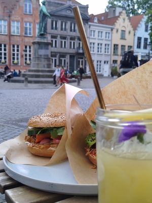 Two bagles and a ginger/apple mocktail. at Blackbird in Bruges