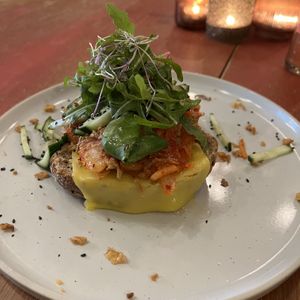 Toast with grilled cheese and kimchi  at Blackbird in Bruges