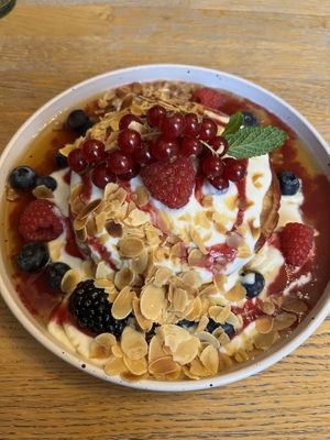 Coconut berry pancakes   at Blackbird in Bruges