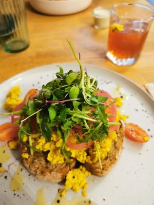 Toast scrambled tofu at Blackbird in Bruges